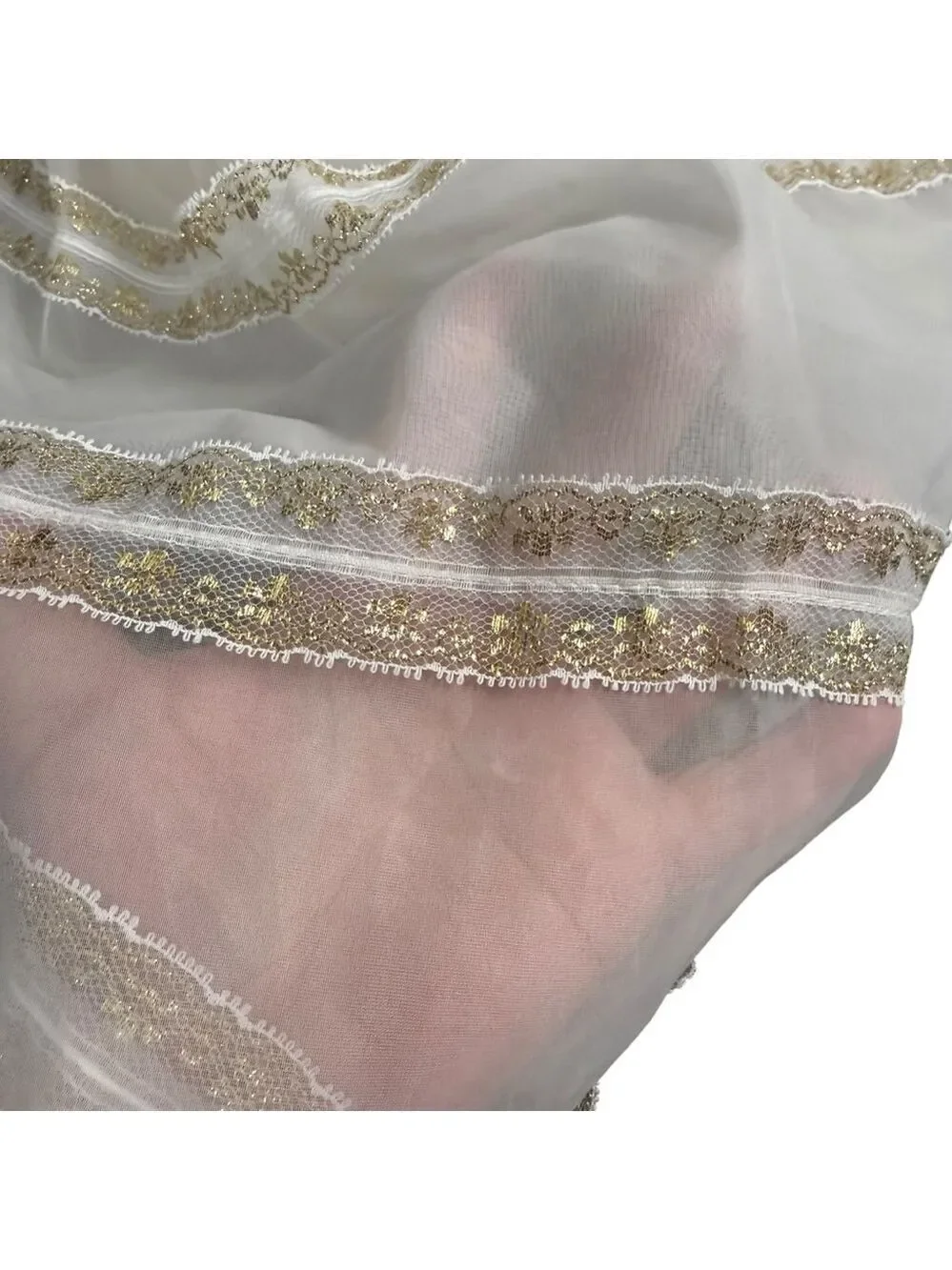 Vintage Handmade Apron One Size White with Gold Trim